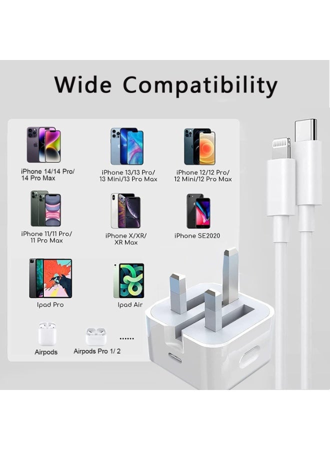 زيروسبيس شاحن سريع PD بقوة 25 واط، محول قابس شاحن حائط من النوع C، كابل USB-C إلى Lightning بطول 1 متر، متوافق مع أجهزة iPad وAirPods وiPad Pro وMini وXS وXR وX وiPad وAirPods، لون أبيض. - Image 2